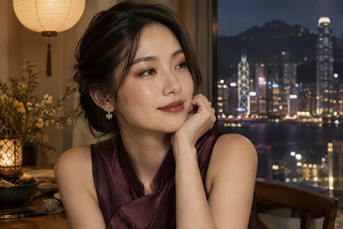 香港中秋節妝容的原創節日妝容示意圖片,非真實客戶作品